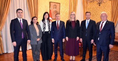 A view of the Turkish delegation attending a meeting with Turkish Ambassador Elif Çomoğlu Ülgen (3rd L), Rome, Italy, Nov. 27, 2025. (AA Photo)