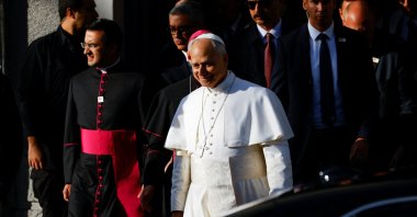 Pope Leo XIV departs after a visit at the Catholic Cathedral of the Holy Spirit, known as the St. Esprit Cathedral, during his first apostolic journey, Istanbul, Türkiye, Nov. 28, 2025. (Reuters Photo)