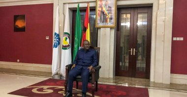 Guinea-Bissau President Umaro Sissoco Embalo speaks to journalists at the presidential palace, Bissau, Guinea-Bissau, Feb. 10, 2022. (Reuters Photo)