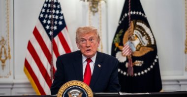President Donald Trump participates in a call with U.S. service members from his Mar-a-Lago club in Florida on Thanksgiving Day, Palm Beach, U.S., Nov. 27, 2025. (AFP Photo)