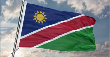 Namibia flag background realistic waving in the wind. (Shutterstock Photo)