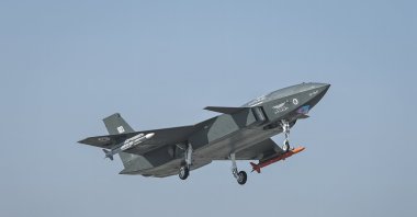 Türkiye&#039;s first unmanned combat aircraft, Kızılelma is seen during a flight, Sinop, northern Türkiye, Nov. 30, 2025. (AA Photo)