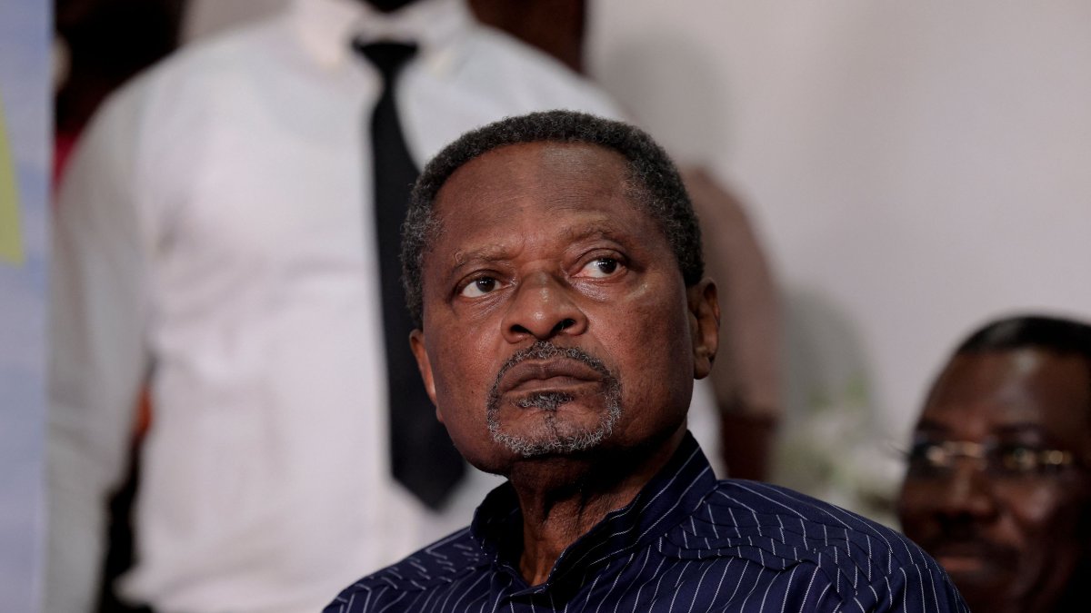 Cameroonian politician Anicet Ekane, director of the African Movement for New Independence and Democracy (MANIDEM) political party, looks before a press conference in Yaounde, Cameroon, July 19, 2025. (AFP Photo)