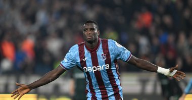 Trabzonspor&#039;s Paul Onuachu celebrates after scoring during the Süper Lig match against Konyaspor at Papara Park, Trabzonspor, Türkiye, Nov. 29, 2025. (AA Photo)