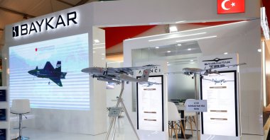 Unmanned aerial vehicles manufactured by Turkish drone powerhouse Baykar are exhibited during the BAMEX&#039;25 Defense Expo, Bamako, Mali, Nov. 12, 2025. (Reuters Photo)