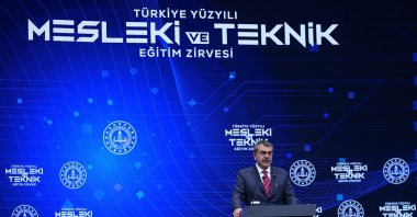 Minister of National Education Yusuf Tekin delivers a speech at the Türkiye Century Vocational and Technical Education Summit, Istanbul, Türkiye, Dec. 1, 2025. (AA 
Photo)