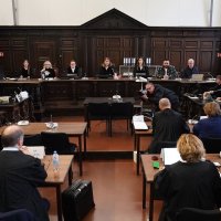 Presiding judge Isabel Hildebrandt opens another session of the trial against defendant German entrepreneur and gastronome Christina Block over alleged child abduction at the District Court in Hamburg, northern Germany, Nov. 6, 2025. (AFP Photo)