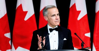 Canadian Prime Minister Mark Carney speaks during the Parliamentary Press Gallery Dinner, Ottawa, Canada, Nov. 29, 2025. (AP Photo)