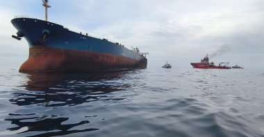 The Kairos tanker is seen after a drone attack in the Black Sea, Nov. 30, 2025. (AA Photo)