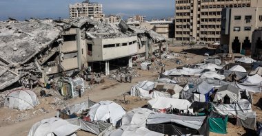 A general view of a camp for displaced Palestinians at the Islamic University during the resumption of classes during a cease-fire between Israel and Hamas in Gaza City, Dec. 2, 2025. (AFP Photo)
