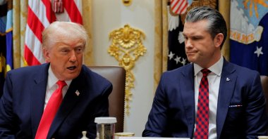 U.S. Secretary of Defense Pete Hegseth reacts as U.S. President Donald Trump speaks during a cabinet meeting in the Cabinet Room of the White House in Washington, D.C., U.S., Dec. 2, 2025. (Reuters Photo)