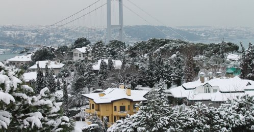A snowy day with a view of the Bosporus Bridge, showcasing a beautiful winter landscape, Istanbul, Türkiye, Dec. 22, 2022. (Shutterstock Photo)