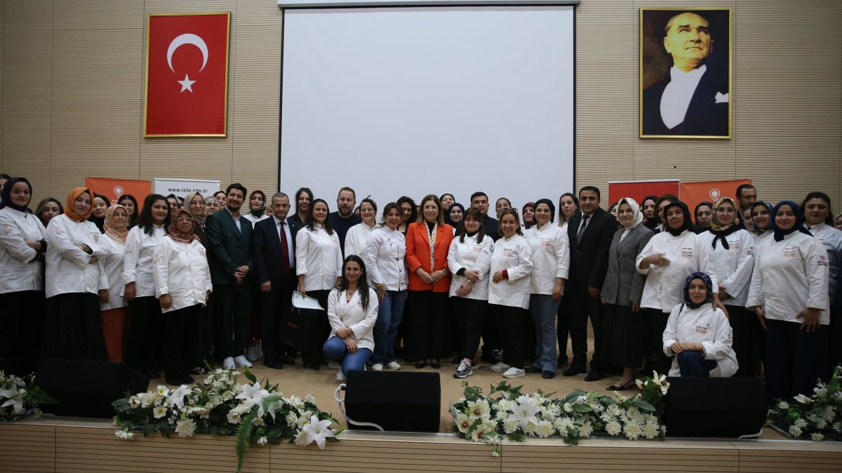 KADEM project participants gather for a group photo celebrating the completion of their vocational training and empowerment program, Hatay, Türkiye, Dec. 3, 2025. (AA Photo)