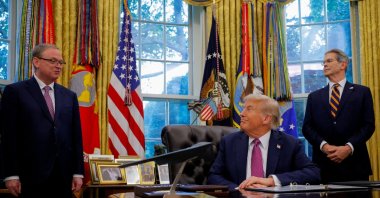 U.S. President Donald Trump and U.S. Secretary of the Treasury Scott Bessent listen as National Economic Council Director Kevin Hassett speaks, at the White House, Washington, U.S., Sept. 5, 2025. (Reuters Photo)
