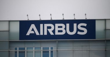 An Airbus logo is displayed at the company&#039;s campus, Blagnac, Toulouse, France, Oct. 16, 2024. (AFP Photo)
