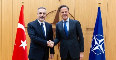 Foreign Minister Hakan Fidan meets with the NATO Secretary-General Mark Rutte during the NATO Foreign Ministers’ Meeting, Brussels, Belgium, Dec. 3, 2025. (AA Photo) 