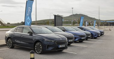 New Togg T10F models of Türkiye&#039;s first electric manufacturer are seen parked, Bursa, northwestern Türkiye, Nov. 23, 2025. (IHA Photo)
