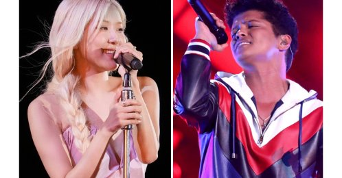 Rose performs during the Global Citizen Festival in New York, U.S., Sept. 27, 2025, (L) and Bruno Mars performs at the 59th annual Grammy Awards in Los Angeles, U.S., Feb. 12, 2017. (AP Photo)