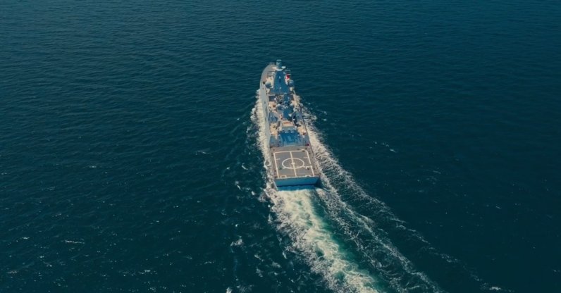 Combat ship Akhisar delivered to Romania is seen in this photo released on Dec. 3, 2025. (DHA Photo)