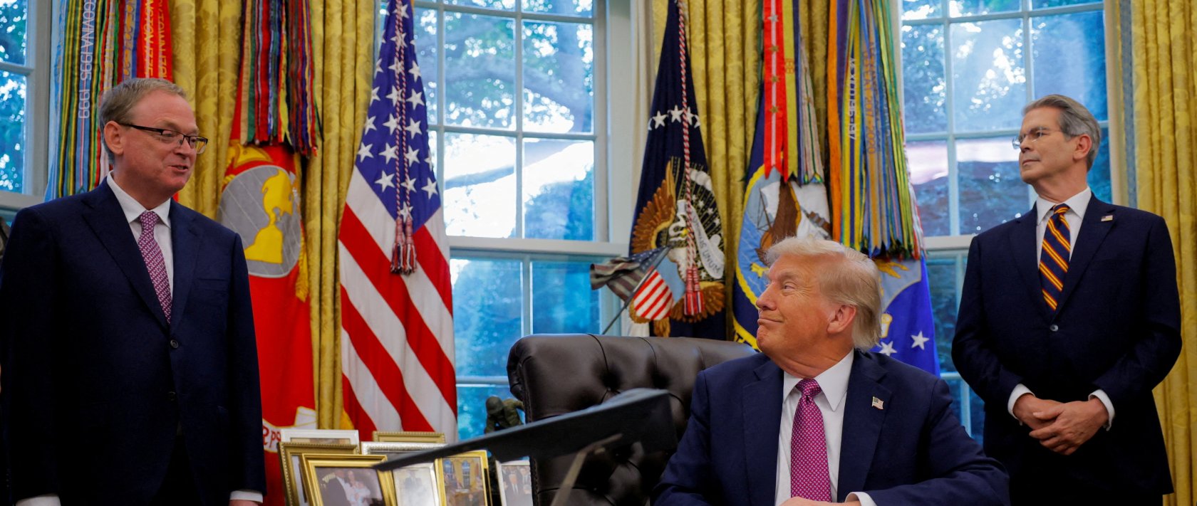 U.S. President Donald Trump and U.S. Secretary of the Treasury Scott Bessent listen as National Economic Council Director Kevin Hassett speaks, at the White House, Washington, U.S., Sept. 5, 2025. (Reuters Photo)