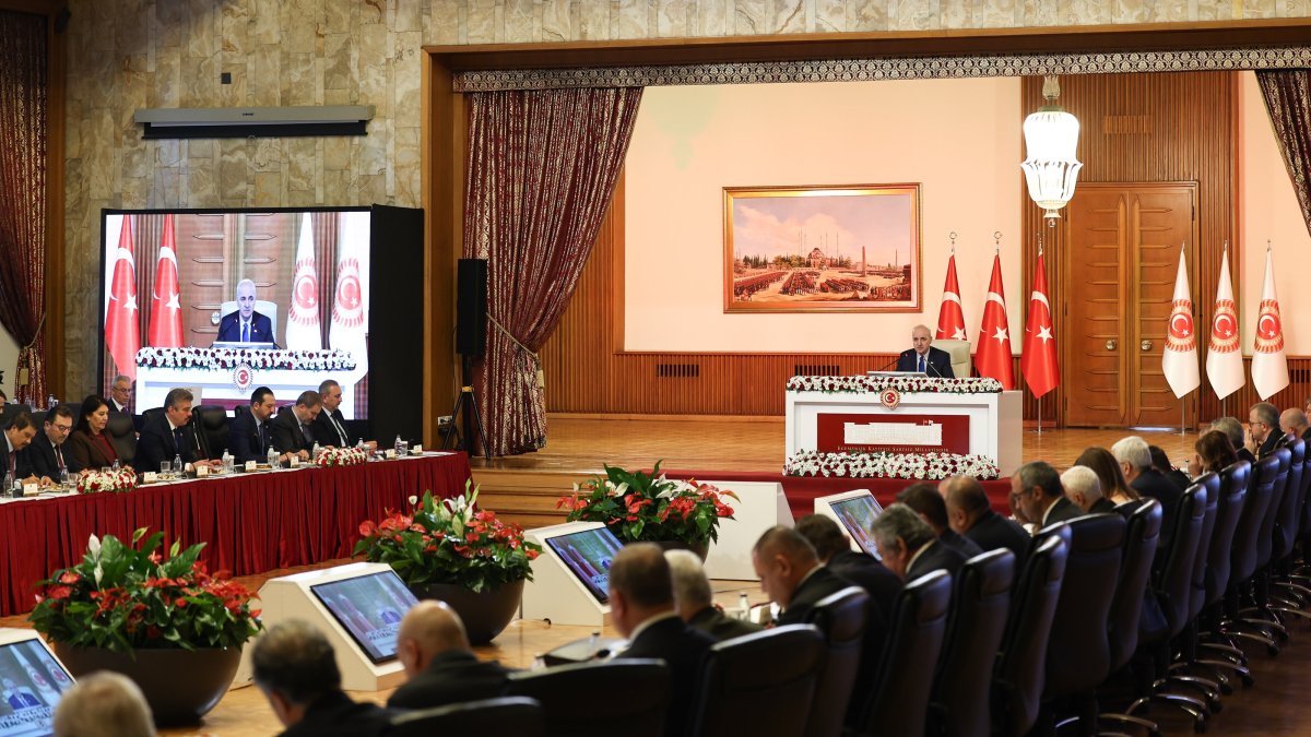 Turkish Parliament Speaker Numan Kurtulmuş chairs the terror-free initiative's committee in Ankara, Dec. 4, 2025. (AA Photo)