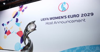 General view of the UEFA Women&#039;s Euro trophy ahead of the host&#039;s announcement at the UEFA Headquarters, Nyon, Switzerland, Dec. 3, 2025. (Reuters Photo)