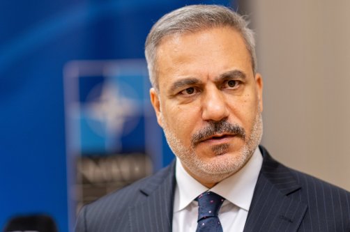 Foreign Minister Hakan Fidan speaks to reporters after NATO meeting, Brussels, Belgium, Dec. 3, 2025. (AA Photo)