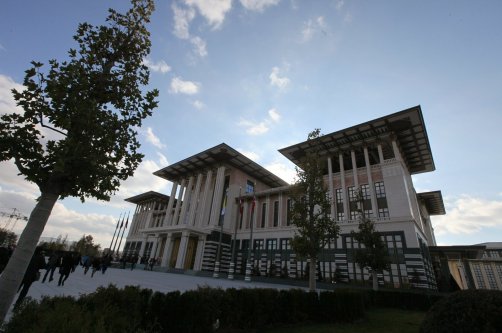 An outside view of the main building of the Presidential Complex where heads of state will likely visit during the 2026 summits, Ankara, Türkiye, Nov. 28, 2014. (AP Photo)