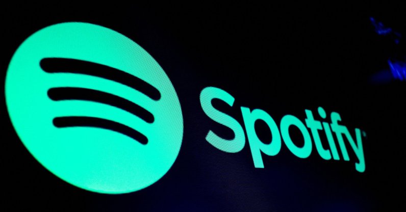 A screen displays the logo of Spotify on the floor at the New York Stock Exchange (NYSE), New York City, U.S., Dec. 4, 2023. (Reuters Photo)