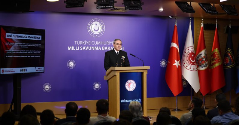 An official speaks during the National Defense Ministry's weekly briefing, Ankara, Türkiye, Dec. 4, 2025. (IHA Photo)