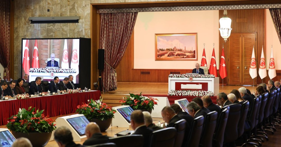 Turkish Parliament Speaker Numan Kurtulmuş chairs the terror-free initiative's committee in Ankara, Dec. 4, 2025. (AA Photo)