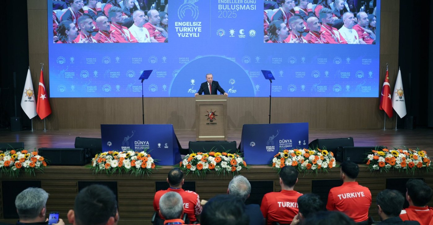President Recep Tayyip Erdoğan delivers his speech at the AK Party Congress Center, Ankara, Türkiye, Dec. 4, 2025. (AA Photo)