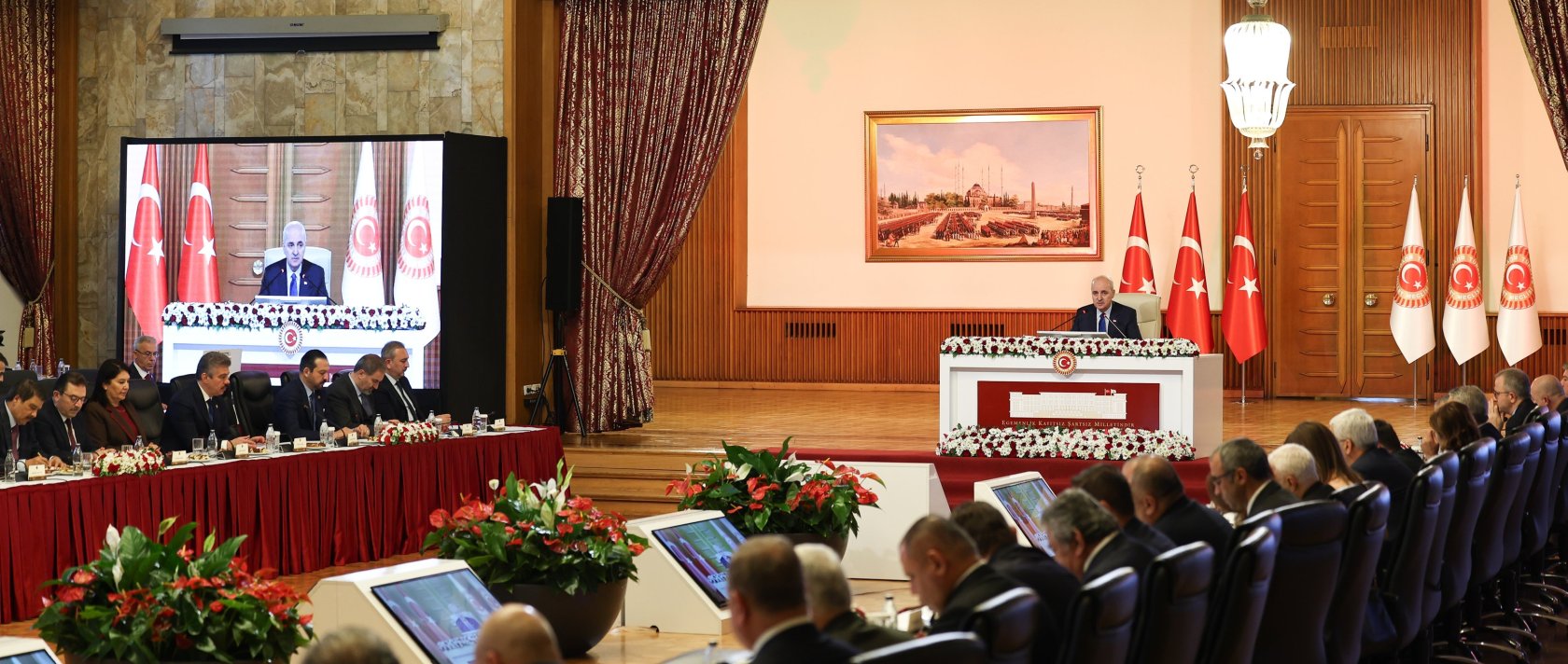 Turkish Parliament Speaker Numan Kurtulmuş chairs the terror-free initiative&#039;s committee in Ankara, Dec. 4, 2025. (AA Photo)