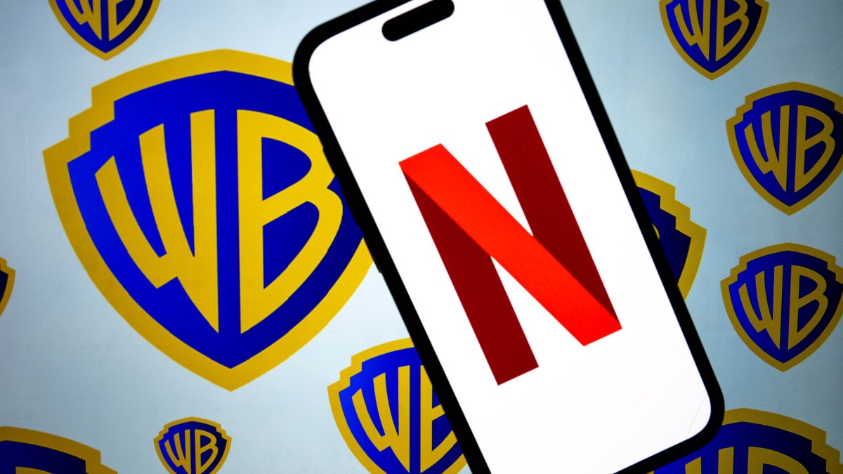 This photo illustration shows the logos of Netflix and Warner Bros. Discovery, Dec. 5, 2025. (AA Photo)