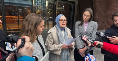 Rümeysa Öztürk, a Tufts University student from Türkiye, speaks to reporters after urging a federal judge to order the Trump administration to restore her student visa record, outside the federal court in Boston, Massachusetts, U.S., Dec. 4, 2025. (Reuters Photo)