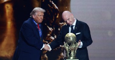 
U.S. President Donald Trump shakes hands with FIFA President Gianni Infantino after being awarded the inaugural FIFA Peace Prize during the World Cup 2026 Draw, Washington, D.C., Dec. 5, 2025. (Reuters Photo)