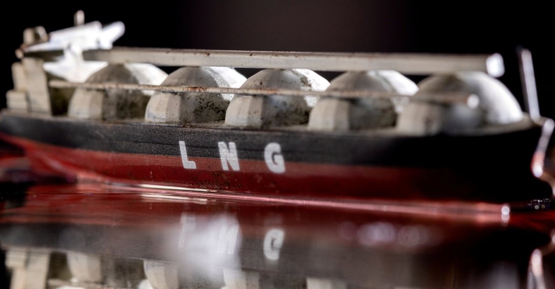 A model of an LNG tanker is seen in this illustration, May 19, 2022. (Reuters Photo)