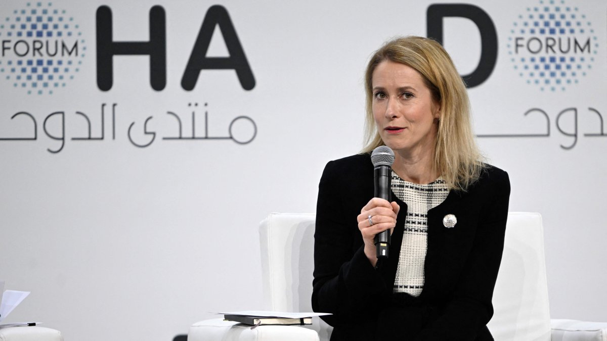 EU Vice-President and High Representative for Foreign Affairs and Security Policy Kaja Kallas speaks during a session on the opening day of the Doha Forum, an annual diplomatic conference, in Doha, Qatar, Dec. 6, 2025. (AFP Photo)