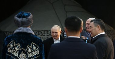 The Collective Security Treaty Organization (CSTO) heads of state, including Russia&#039;s President Vladimir Putin (C), tour a national culture exhibition on the eve of their meeting, Bishkek, Kyrgyzstan, Nov. 26, 2025. (AFP Photo)