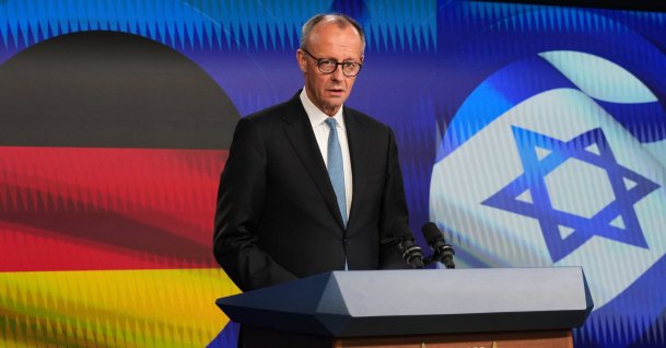 German Chancellor Friedrich Merz speaks during a joint press conference with Israeli Prime Minister Benjamin Netanyahu (not pictured) in Jerusalem, Dec. 7, 2025. (EPA Photo)