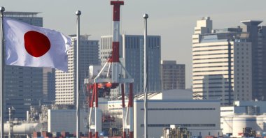 A container crane stands at a port in Tokyo, Japan, Dec. 8, 2025. (EPA Photo)