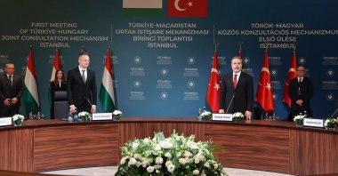 Foreign Minister Hakan Fidan and Hungary’s Foreign Affairs and Trade Minister Péter Szijjártó (L) attend the first Türkiye-Hungary Joint Consultation Mechanism meeting, Istanbul, Türkiye, Dec. 8, 2025. (AA Photo)