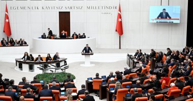 Vice President Cevdet Yılmaz speaks at Parliament, Ankara, Türkiye, Dec. 8, 2025. (AA Photo)