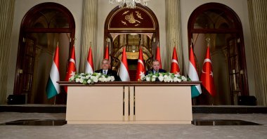President Recep Tayyip Erdoğan and Hungarian Prime Minister Viktor Orban attend joint news conference at the Dolmabahçe Presidential Office in Istanbul, Dec. 8, 2025. (AA Photo)