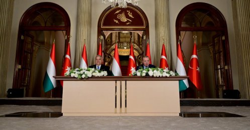 President Recep Tayyip Erdoğan and Hungarian Prime Minister Viktor Orban attend joint news conference at the Dolmabahçe Presidential Office in Istanbul, Dec. 8, 2025. (AA Photo)