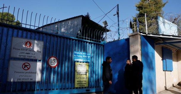 Israeli police officers wait outside the United Nations Relief and Works Agency for Palestine Refugees (UNRWA) headquarters, in Jerusalem Dec. 8, 2025. (Reuters Photo