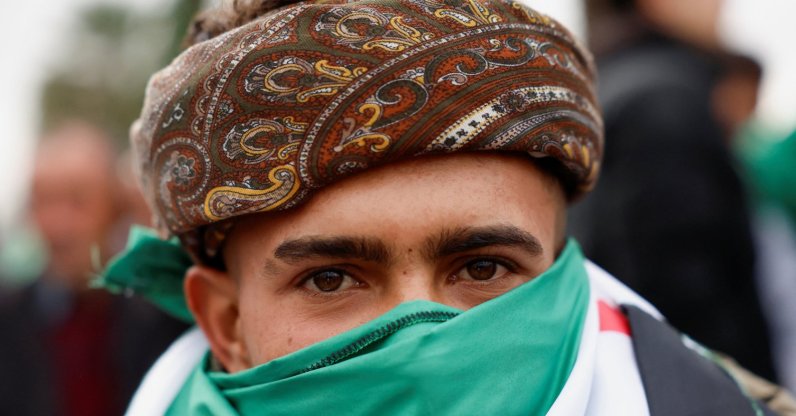 A man looks on during the celebration of the first anniversary of Bashar Assad&#039;s fall, at Ummayad Square, Damascus, Syria, Dec. 8, 2025. (Reuters Photo)