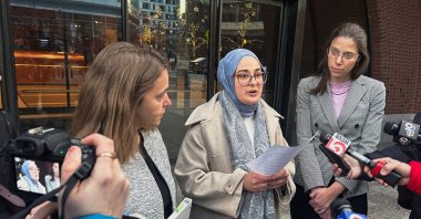 Rümeysa Öztürk speaks to reporters after urging a federal judge to order the Trump administration to restore her student visa record, outside the federal court in Boston, Massachusetts, U.S., Dec. 4, 2025. (Reuters Photo)