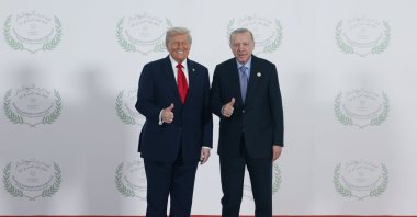 U.S. President Donald Trump and President Recep Tayyip Erdoğan pose for a photo during a summit on Gaza in Sharm el-Sheikh, Oct. 13, 2025 (AA File Photo)