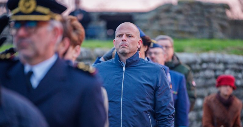 Belgian Defense Minister Theo Francken attends a ceremony, Diksmuide, Belgium, Nov. 10, 2025. (EPA Photo)